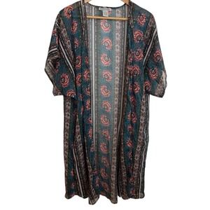 Dizzy Gal Boho Floral Sheer Kimono Duster Small‎ Open Front Festival Layering